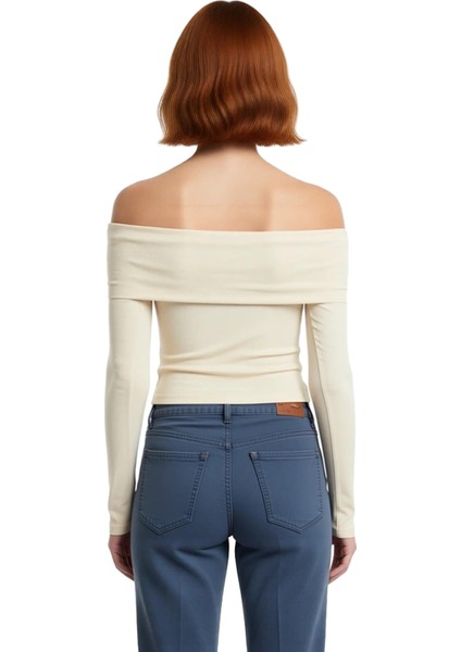 Kadın Moda Şık Üst Giyim Crop Carmen Yaka Slim Kalıp Örme Kısa Esnek Bluz modelleri