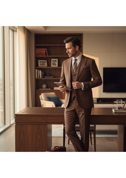 Erkek Takım Elbise, Kırlangıç Yaka, Blazer, Slımfıt, Kahverengi fiyatları