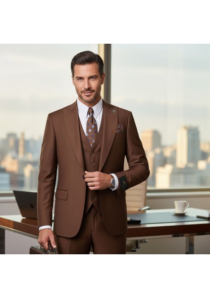 Erkek Takım Elbise, Kırlangıç Yaka, Blazer, Slımfıt, Kahverengi modelleri