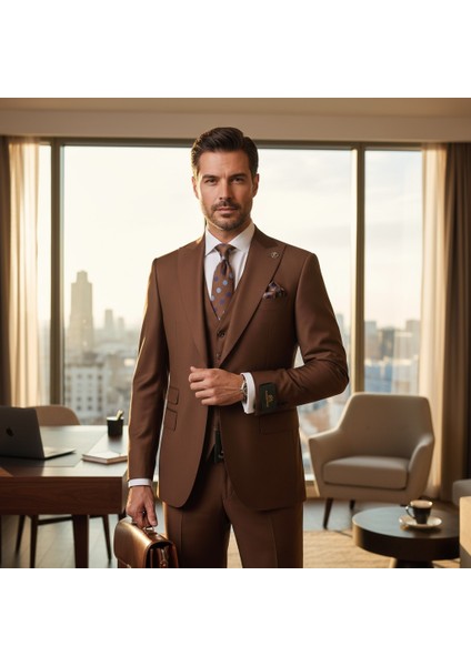 Erkek Takım Elbise, Kırlangıç Yaka, Blazer, Slımfıt, Kahverengi fırsatları