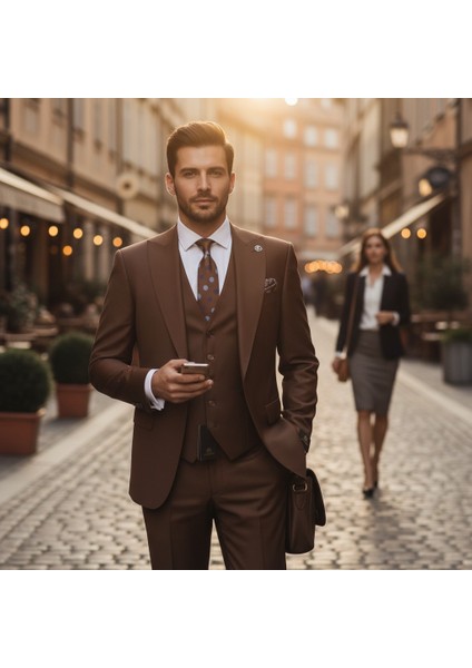 Erkek Takım Elbise, Kırlangıç Yaka, Blazer, Slımfıt, Kahverengi indirimleri