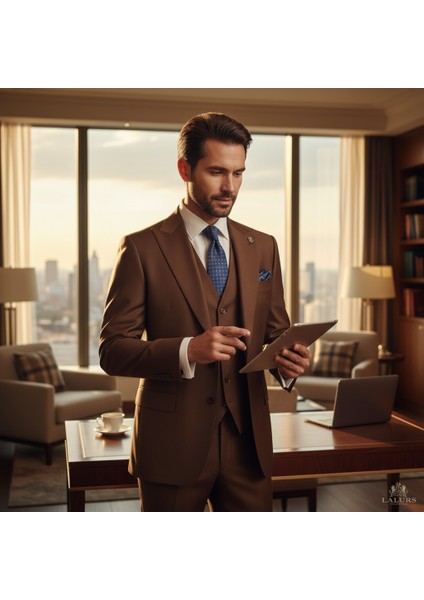 Erkek Takım Elbise, Kırlangıç Yaka, Blazer, Slımfıt, Kahverengi