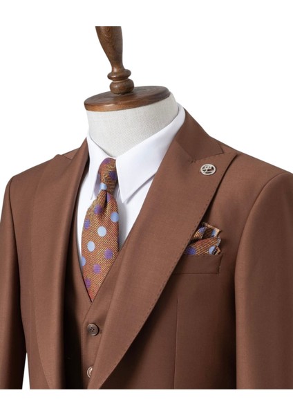 Erkek Takım Elbise, Kırlangıç Yaka, Blazer, Slımfıt, Kahverengi