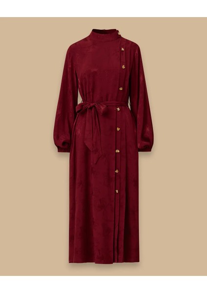 10002521311014 Omuzdan Aşağı Düğmeli Kol Ucu Lastikli Jakar Elbise indirimleri