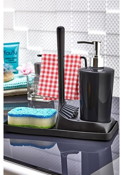 Silikon Fırçalı Mutfak Banyo Sıvı Sabunluk Süngerlik Seti