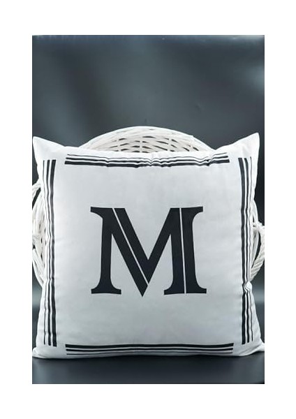 Harfli Kırlent Kılıfı Kadife 43X43 cm Çift Taraflı M Harfi Kedi Desenli Evlilik Teklifi Doğum Günü modelleri