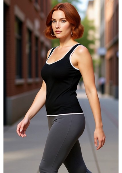 Kadın Kahverengi Kare Yaka Bodycon Ince Triko Bluz Kalın Askılı Günlük Kullanım Için Ideal