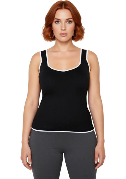 Kadın Kahverengi Kare Yaka Bodycon Ince Triko Bluz Kalın Askılı Günlük Kullanım Için Ideal modelleri