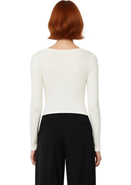 Kadın Kayık Yaka Standart Kol Uzun Kollu Fitted Kalıp Viskon Ribana Bluz Günlük Kullanım Için fırsatları