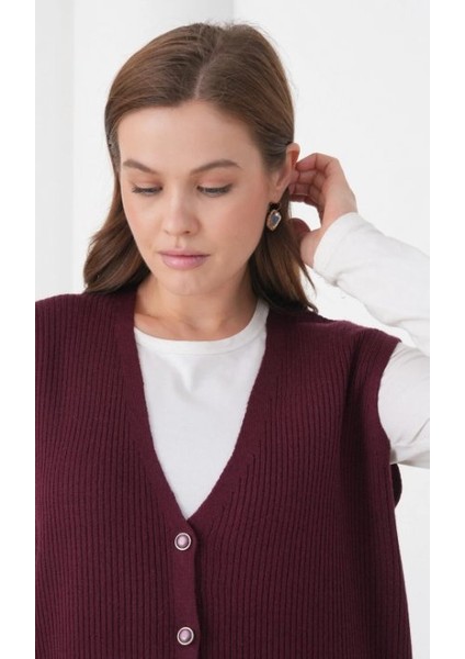 Kadın Anne Büyük Beden Fitilli Yün Triko Yelek