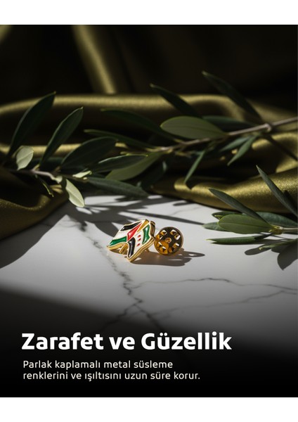 Suriye ve Filistin Bayarkları Simgesi Altın Renkli Özel Tasarımlı Unisex Yaka Rozeti A300031