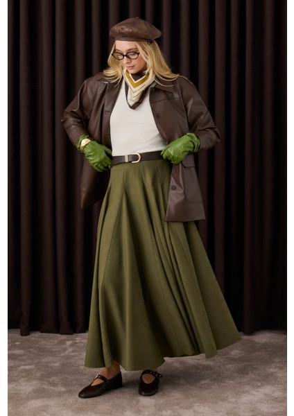 Volanlı Süet Etek Yosun fiyatları