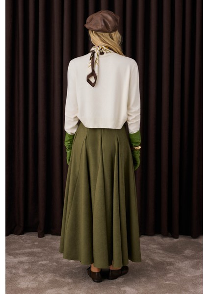 Volanlı Süet Etek Yosun modelleri