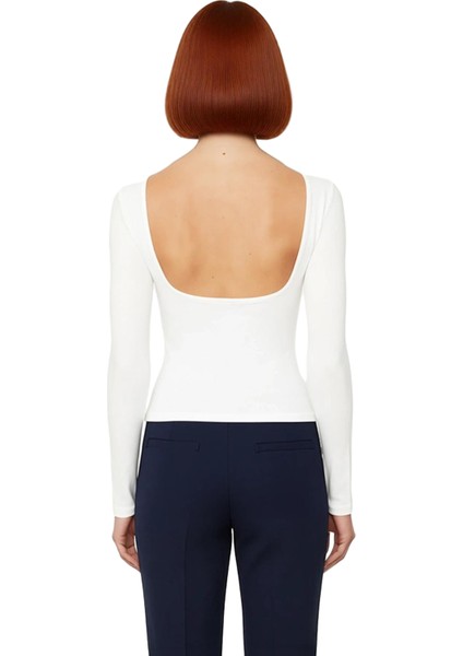 Kadın Şık Regular Kayık Yaka Slim Kalıp Örme Pamuklu Sırt Dekolteli Fitted Vücuda Oturan Esne Bluz modelleri