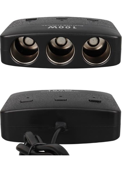1636 12-24V Çift USB Girişli 100W 70 cm Kablolu 3'lü Araç Çakmak Çoklayıcı indirimleri