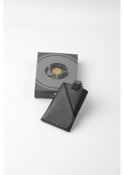 Hakiki Deri Minimalist Ince Kartlık - 2511 - Siyah/parlement fırsatları