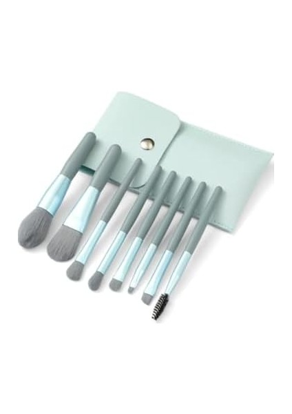 8&apos;li Makyaj Fırça Seti, Su Yeşili Seyahat Çantalı, Profesyonel Kozmetik Fırçalar