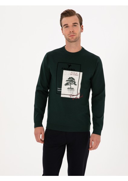 Erkek Koyu Yeşil Regular Fit Baskılı Bisiklet Yaka Sweatshirt 50311402-VR079