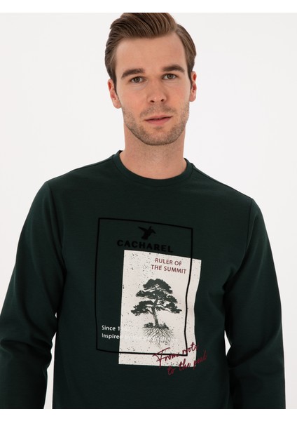 Erkek Koyu Yeşil Regular Fit Baskılı Bisiklet Yaka Sweatshirt 50311402-VR079 fiyatları