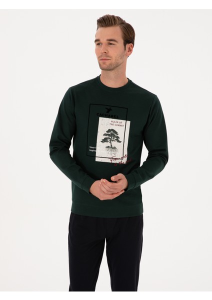 Erkek Koyu Yeşil Regular Fit Baskılı Bisiklet Yaka Sweatshirt 50311402-VR079 modelleri