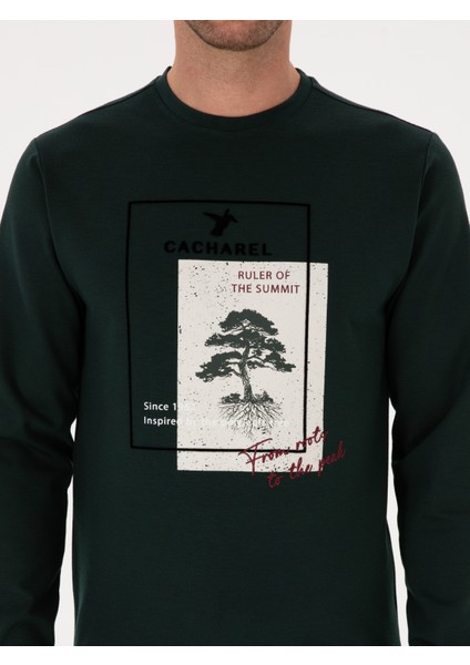 Erkek Koyu Yeşil Regular Fit Baskılı Bisiklet Yaka Sweatshirt 50311402-VR079