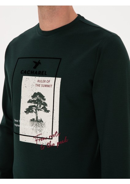 Erkek Koyu Yeşil Regular Fit Baskılı Bisiklet Yaka Sweatshirt 50311402-VR079
