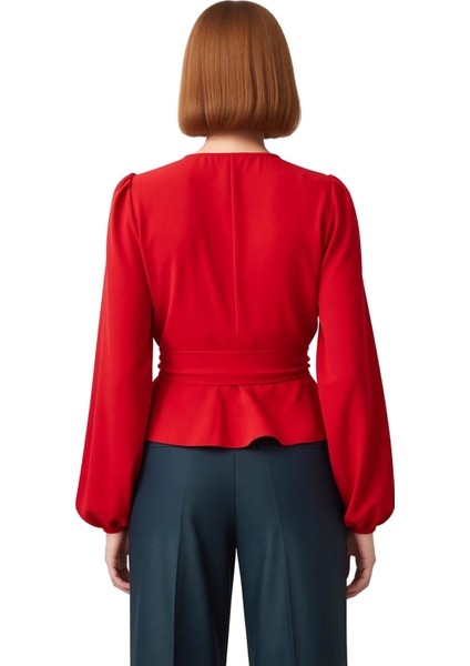 Moda Kruvaze Dokuma Regular Düz Desen Resmi Regular Uzun Kol Bluz fiyatları