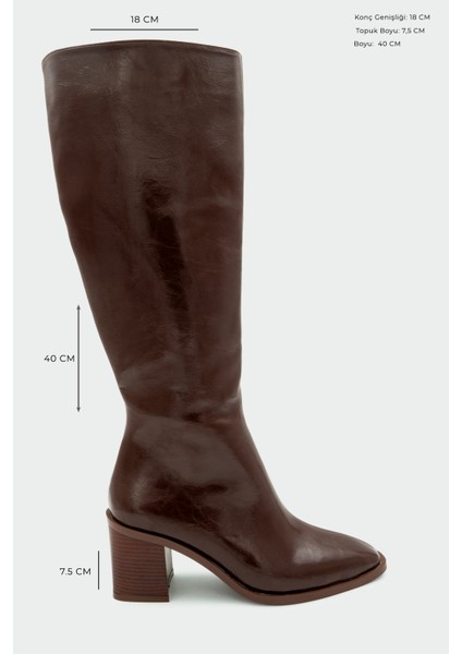 Volera Acı Kahve Deri Küt Burun Topuklu Çizme fiyatları