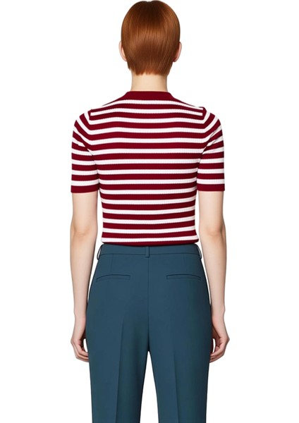 Kadın Moda Şık Üst Giyim Regular Bisiklet Yaka Regular Kalıp Triko Basic Çizgili Kazak modelleri