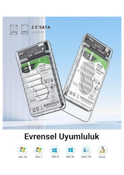 Yuanchuang Times Technology Co., Ltd. Usb3.2 Gen2 6gbps Type-C 2.5” Inch Sata SSD Hard Disk Kutusu Şeffaf modelleri