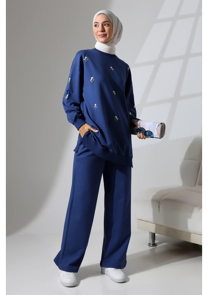 Kadın Lacivert Mevsimlik Penye Alt Üst Spor ve Rahat Ikili Tunik Pantolon Şık Tesettür Takım fiyatları