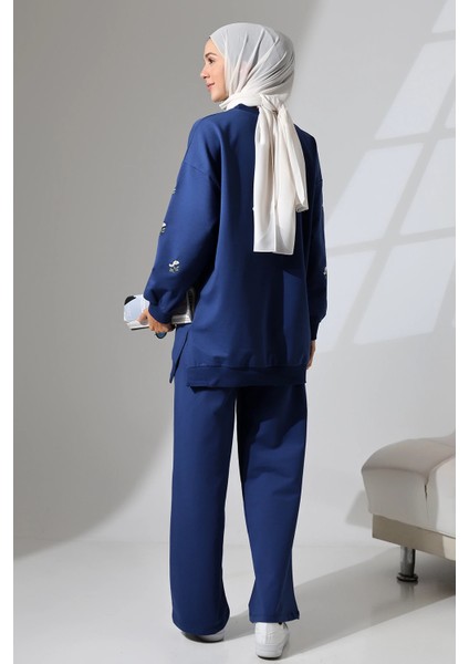 Kadın Lacivert Mevsimlik Penye Alt Üst Spor ve Rahat Ikili Tunik Pantolon Şık Tesettür Takım modelleri
