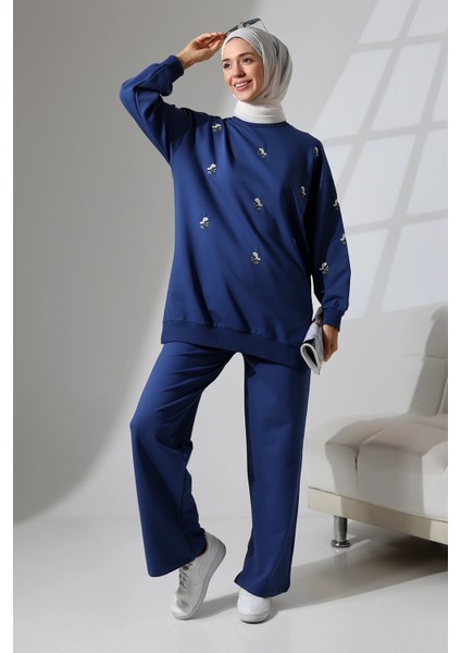 Kadın Lacivert Mevsimlik Penye Alt Üst Spor ve Rahat Ikili Tunik Pantolon Şık Tesettür Takım fırsatları
