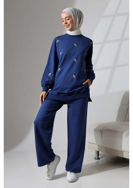 Kadın Lacivert Mevsimlik Penye Alt Üst Spor ve Rahat Ikili Tunik Pantolon Şık Tesettür Takım indirimleri