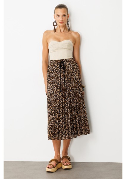 Beli Lastik Pileli Şifon Etek-Kahve fiyatları