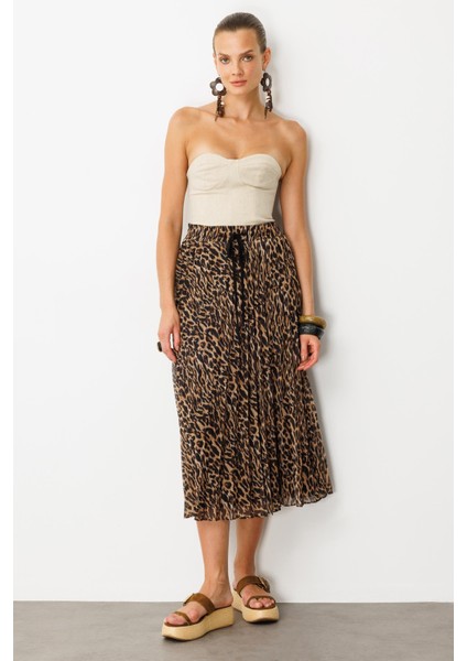 Beli Lastik Pileli Şifon Etek-Kahve modelleri