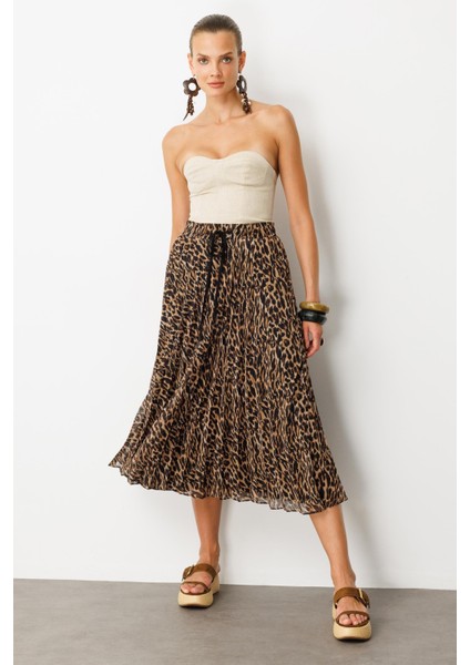 Beli Lastik Pileli Şifon Etek-Kahve fırsatları