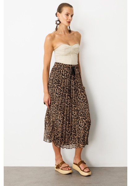 Beli Lastik Pileli Şifon Etek-Kahve indirimleri