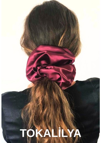 Kadın Lastikli Saten Oversize Xxl [çapı 20CM] Scrunchie Simit Toka