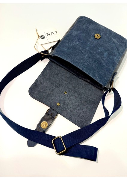 Natderi Hakiki Deri Kanvas Omuz Çantası | Ayarlanabilir Askılı, Fermuarlı Arka Cepli, 20X21 cm fırsatları