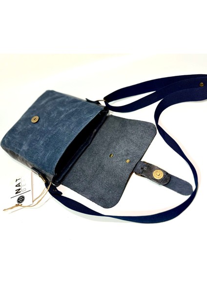 Natderi Hakiki Deri Kanvas Omuz Çantası | Ayarlanabilir Askılı, Fermuarlı Arka Cepli, 20X21 cm