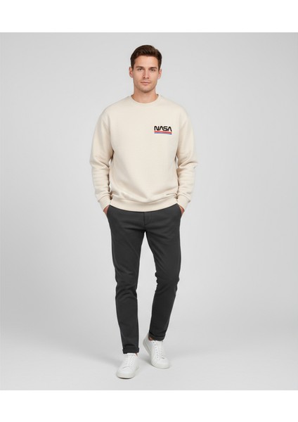 Uzay Meraklılarına Özel Nasa Sweatshirt Oversize Bej modelleri