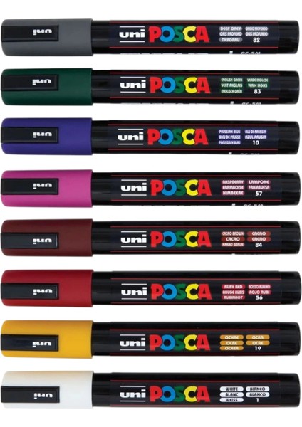 Uniball Posca (1.8-2.5) Su Bazlı Boyama Markörü Koyu Renk 8'li Set ( N ) (Uni-Pc-5m)/ 8c Dc Set modelleri
