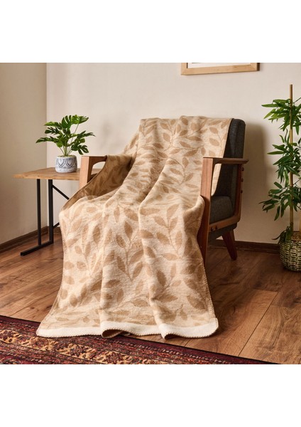 Soft Sprig Pamuklu Tv Battaniyesi - Bej - 130X170 cm