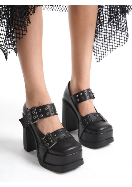 Kadın Viva Iki Toka Baletli (12 cm ) Platform Topuklu Ayakkabı Siyah Cilt fiyatları