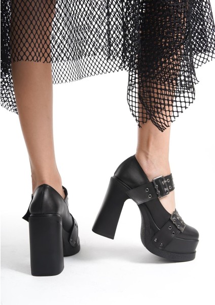 Kadın Viva Iki Toka Baletli (12 cm ) Platform Topuklu Ayakkabı Siyah Cilt modelleri