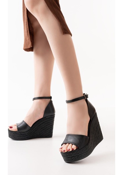 Kadın Dolgu Topuklu Ayakkabı Rahat Yüksek Topuklu (11CM) Siyah