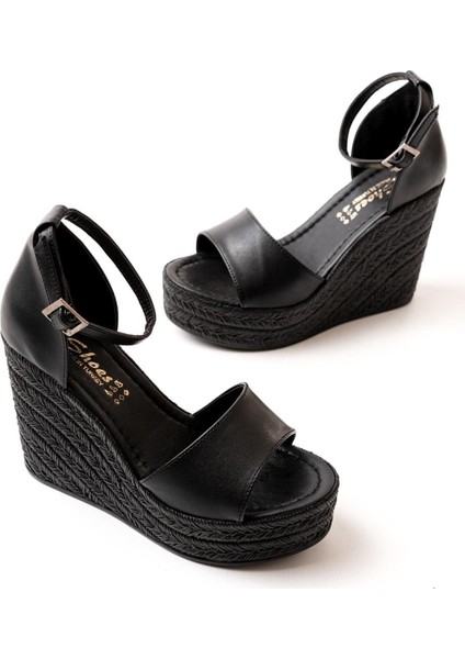 Kadın Dolgu Topuklu Ayakkabı Rahat Yüksek Topuklu (11CM) Siyah modelleri