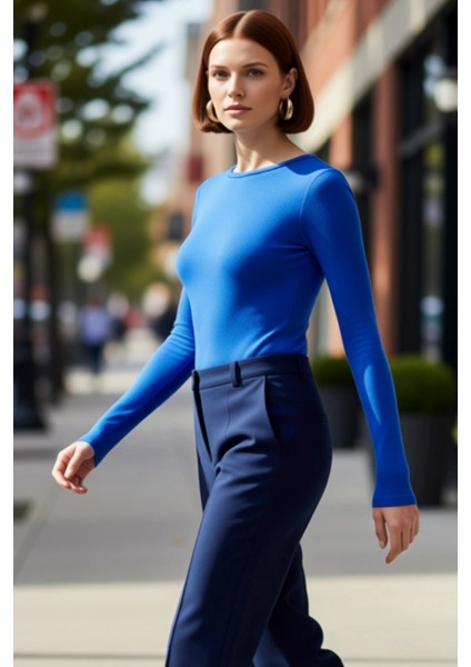 Kadın Moda Şık Üst Giyim Crop Bisiklet Yaka Slim Kalıp Örme Viskon Esnek Bluz fırsatları