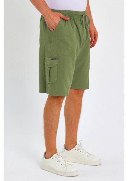 Yazlık Keten Görünümlü Kargo Cep Lastikli, Bol Kesim Toprak Renk Şort 201-46 fiyatları